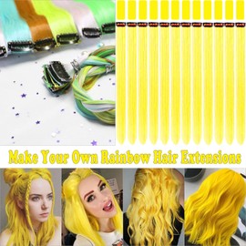Olldag 12 PCS Yellow Hair Extensions Clip in, 20 Inch Colored Party Synthetic Neon Highlights Extensions, Rainbow Hair Accessories for Girls Women Kids Hair Pieces (Yellow)
