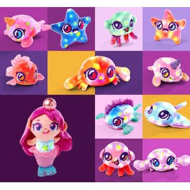Simba 105952650 Pearly Pods Glow in The Dark, 12 Assorted Colours, Plush Figures with Luminous Effect, 8 cm, Rare Mermaid with Pearl, Shell with Pendant, from 3 Years