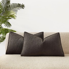 JUSPURBET 2 Pack Dark Coffee 12x20 Inch Lumbar Boucle Pillow Covers Luxury Textured Decorative Cushion Covers with Hidden Zipper Soft Hypoallergenic Fabric for Sofa Bed Living Room
