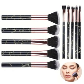 Makeup Brush Set 10Pcs Marble Makeup Brushes, Foundation Powder Blush Blending Eyeshadow Brushes Sets for Flawless Professional Application