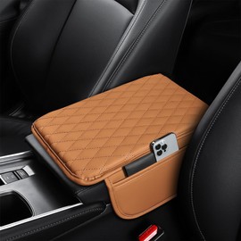 QZTYTY Upgraded Car Center Console Cover, Arm Rest Cover for Car, Microfiber Leather Car Armrest Cover Cushion with 2 Storage Bags, Car Accessories Middle Console Cushion Fit Vehicles (Saddle Brown)