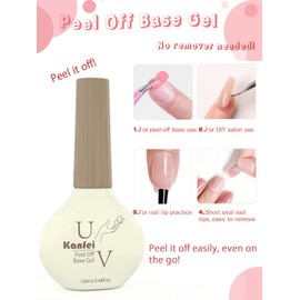 kanfei Peel Off Gel Base Coat,13ml Peelable Gel Clear Foundation Coat for Gel Nail Polish,UV LED Lamp Needed Base Coat Nail Polish,Without Soaking for Take off Nail Practice Beginners,Nail Salon Gifts