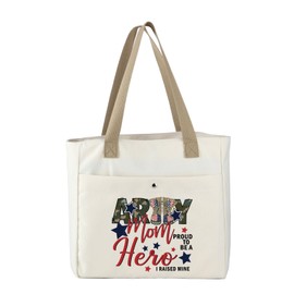 MBMSO Army Mom Gift Tote Bag I Raised My Hero Proud to Be an Army Mom Beach Bag Deployment Gift for Military Mom Shoulder Bag (Army Mom TOTE)