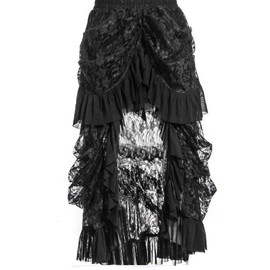 Women's Steampunk Gothic Black Lace Long Skirts - Pleated