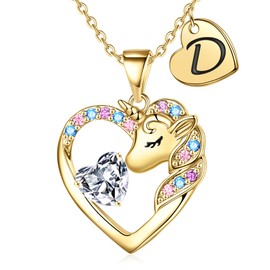 IEFIRCH Unicorns Gifts for Girls Kids - Unicorn Necklace for Girls | Initial D Necklaces for Girls Teen Girls | Unicorns Gifts for Girls Kids Little Girls Jewelry | Birthday Gifts for Girls