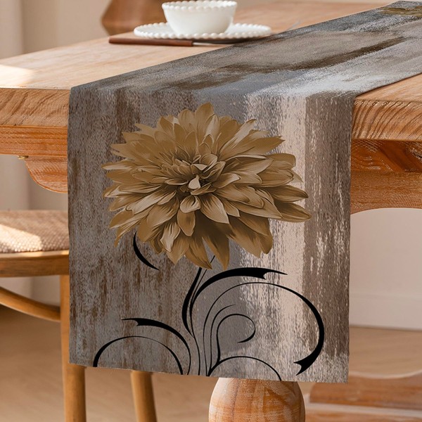 ViaElayu Table Runner Grey Retro Table Runner with Flower Farmhouse