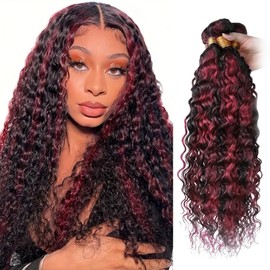 Fabimiya 26 28 30 inch Burgundy P1B/99J Deep Wave Human Hair Bundles Wine Red Human Hair Bundles Unprocessed Burgundy Soft Sewn In Hair with Double Weft for Black Women