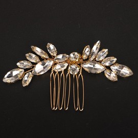 BERYUAN Sparkly Crystal Rhinestone Wedding Hair Comb Teardrop Rhinestone Headpiece Silver Gold Rhinestone Slide Comb Silver Gold Wedding Hairpiece for Women (gold)