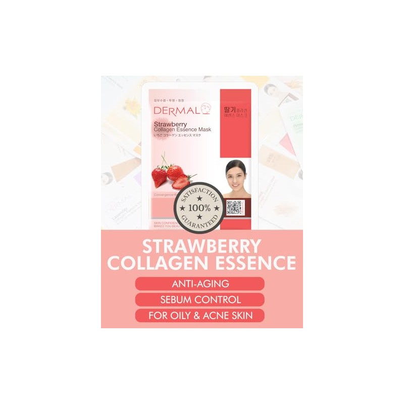 Dermal Mascarilla Facial de Col geno con Fresa (Paquete de