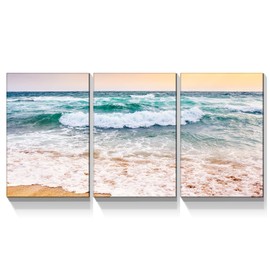 Looife Ocean Canvas Wall Art 20x30 Inch 3 Panels Beach And Sea Waves Painting Picture Giclee Prints Gallery Wrapped Ready to Hang Artwork for Living Room Bedroom Decoration …