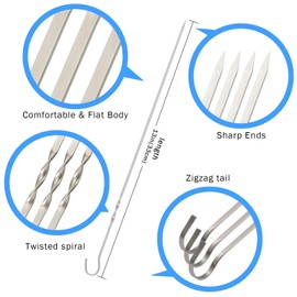 Yolmooat 12Pcs Premium Kabob Skewers, Stainless Steel Metal Skewers for Grilling, Ideal for Meat Chicken Vegetable