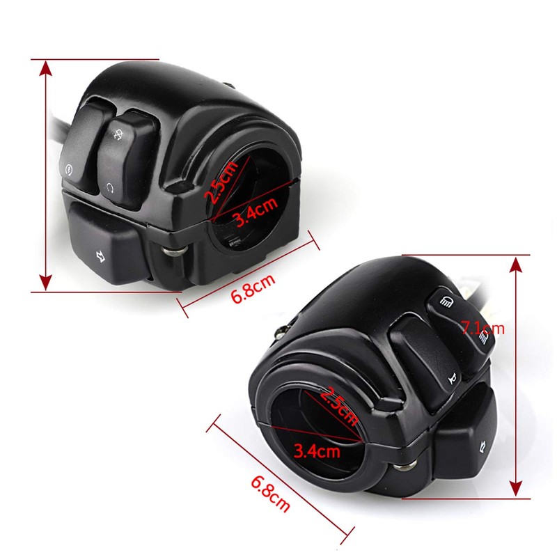 Evomosa Motorcycle Handlebar Switch, 25 mm Push Button Switch, Black,