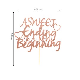 Arthsdite Tortenaufsatz mit Aufschrift "A Sweet Ending to A New Beginning", "The Adventure Begins", Hochzeit/Ruhestand/Abschiedsparty-Dekoration, Roségold-Glitzer, 1 Stück