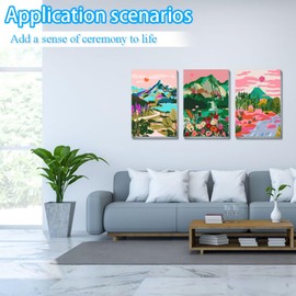 UNIQUORS Paint by Numbers Adult Landscape with Frame, Pack of 3 DIY Oil Painting on Canvas, Flowers, Tree and Mountain, Painting Abstract Colourful Kit with Brush and Acrylic Pigment, 20 x 30 cm