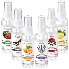 Dansib 12 Pcs Hydrating Hand Sanitizer Spray with Essential Oil Scented Hand Sanitizer Spray Travel Size 2 Fl oz Pocket Bottle Lavender Rose Citrus Scent Vanilla Lemon Watermelon Scent (White)