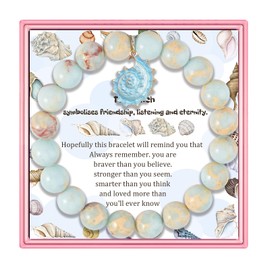 PARTNER Conch Inspirational Birthday Gifts for Women Best Friends Unique Gifts Natural Stone Beaded Bracelets for Women Agate Beaded Jewelry with Meaningful Message Card For Conch Lovers,Comes Packaged (A30)