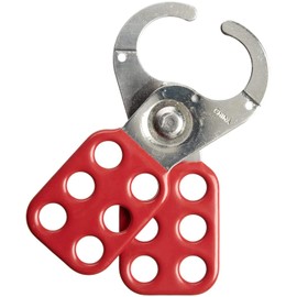 POFET 2 x Diameter 25 mm / 1 inch + 38 mm / 1.5 inch Safety Series Aluminium Round Lockout Hasp Holds up to Six Padlocks with Lock - Red