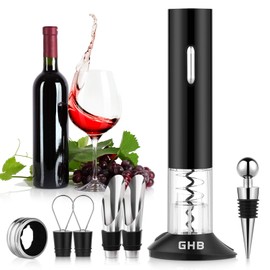 GHB Cavatappi Elettrico per Vino 8 in 1 Apribottiglie Elettrico con Base,Taglierina, Versatore,Tappo Regalo per Gli Amanti del Vino