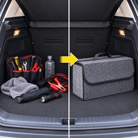 Gray Car Trunk Organizer with Compartments, Anti-Slip Felt Storage Box for Boot, SUV, Van and Vehicle Cargo Storage