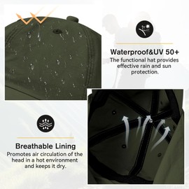 Adjustable Sun Protection Hat with Neck Flap Breathable Mesh Lining Outdoor Baseball Hat Waterproof Sports Cap for Adventures Activities Army Green
