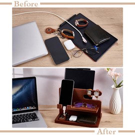 UNICRAFTALE 25.9x18.6x18cm Wood Mobile Phone Holders Wood Phone Docking Station Saddle Brown Nightstand Charging Organizer and Cell Phone Stand for Men