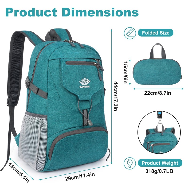 Minicoco Lightweight Hiking Backpack Foldable Backpack Ultra Light Unisex Daypack