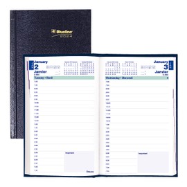 Blueline 2024 Traditional Daily Planner, Appointment Book, 12 Months, January to December, Perfect Binding, 8" x 5", Bilingual, Blue (C1504.82B-24)