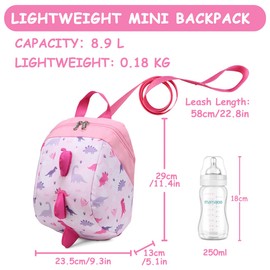 VASCHY Toddler Backpack for Little Girls Ultra Lightweight Baby Girls Bag with Rein Cute Animal Tiny Daycare Backpack with Chest Strap (Pink Dinosaur
