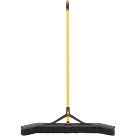 Rubbermaid Commercial Products Maximizer 36" Push to Center Push Broom Polypropylene Fill Black Angled Sides Medium Bristles for Indoor/Outdoor Multi-Surface Use
