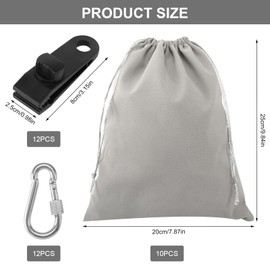 Portable Weight Bag for Gazebo, Pack of 10 20 x 25 cm Weight Bags Outdoor Curtain Canvas Weights with 12 Carabiners 12 Clips, Gazebo Sandbags for Curtains Tents Tablecloths