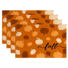 RABUSOFA Fall Orange Pumpkin Placemats 12x18 Inch Set of 4,Thanksgiving Harvest Vintage Autumn Table Mats Indoor Decoration for Party Dining (Orange, 12" x 18")