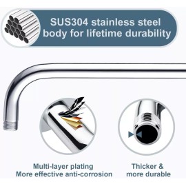 BRIGHT SHOWERS New 16'' L Shaped Shower Head High Rise Extension Arm-Chrome BAR1605-01