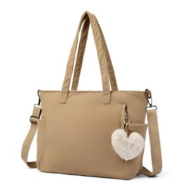 Makukke Cord Tote Bag Women's Shoulder Bag Large Shopper Bag Handbag Shoulder Bags for Work Office Travel Shopping School, khaki, shoulder bag