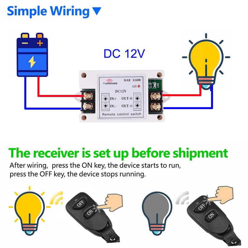 DC12V Wireless Remote Control Switch, 433Mhz 40A 1CH Universal Relay