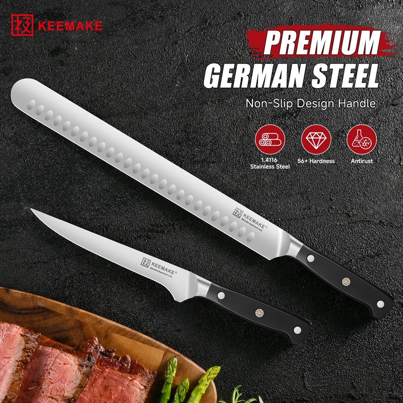 KEEMAKE BBQ Carving Knife Set, Brisket Knife and Boning Knife