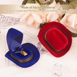 ZORZA 2Pcs Unique Cowboy Hat Jewelry Box - Fashionable Velvet Ring Display Storage Case for Wedding Ceremony Engagement (Blue)