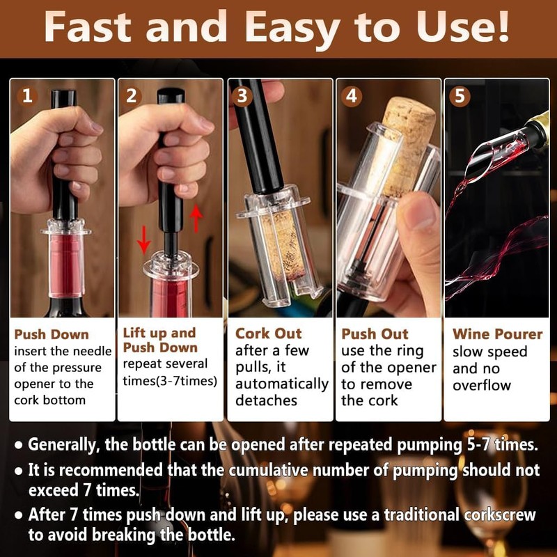 Air Pressure Wine Bottle Opener and Wine Pourer 2 Pieces
