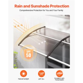 VEVOR Window Door Awning Canopy 78" x38", UPF 50+ Polycarbonate Entry Door Outdoor Window Awning Exterior, Front Door Overhang Awning for Sun Shutter, UV, Rain, or Snow Protection, Transparent