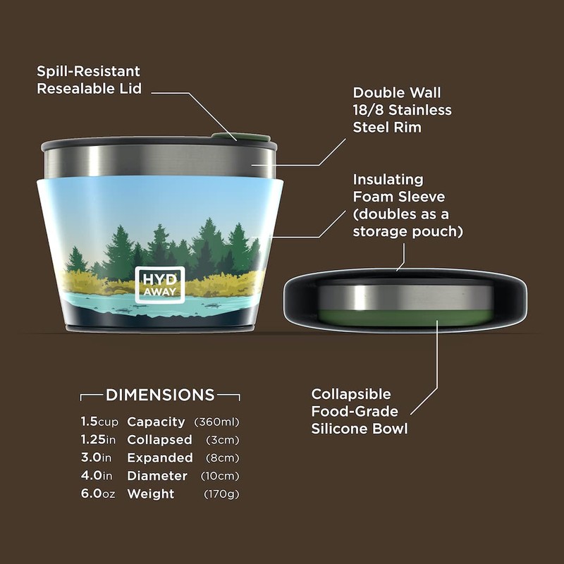 HYDAWAY Collapsible Insulated Bowl | Portable, Packable, Insulating, Resealable, Hot-and-Cold