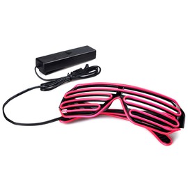 Aquat Light Up Shutter LED Neon Rave Glasses El Wire DJ Flashing Sunglasses Glow Costumes Voice Activated For 80s, EDM, Party RB02 (Pink, Black Frame)
