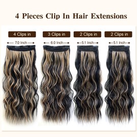 DOULIKE 20 Inch Curly Clip In Hair Extensions 200g 4PCs Synthetic Set (2H22 Caramel Blend) with Natural Root Transition Weightless Volume