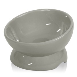Ceramic Raised Cat Bowl, Cat Food Bowls Elevated Tilted, Raised Pet Bowl Whisker Friendly, Anti Vomit & Reduce Neck Burden, Raised Pet Bowl for Food and Water (Gray)