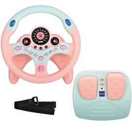 RedCrab Steering Wheels with Brake and Gas Pedals Toy for Kids，Simulated Driving for Toddlers with Light and Music, Pretend Driving Seat Toys, Baby Electric Early Learning Educational Toys (Pink)