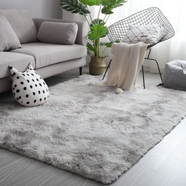 High Pile Rug 120 x 160 cm Grey White Modern Fluffy Soft Rug Large for Living Room Decoration Bedroom Hallway Runner Outdoor Carpet Long Pile Fur Rug Faux Fur Shaggy Plain Bed Rug