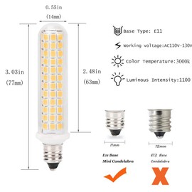 E11 LED Bulb, LED E11 Dimmable, JD T4 E11 Mini Candelabra Base, 100W 120W Halogen Bulb Replacement, 9W, 1100LM, AC120V, for Indoor Decorative Lighting(Warm White 2-Pack)