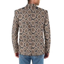 Sprowallow Snake Skin Print Men Blazer Casual Sports Coat Notched Lapel Fit One Button Jacket Suit with 2 Pockets