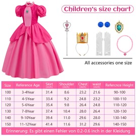 Mooedcoe Princess Peach Costume Girls Toddlers, Kids Cosplay Princess Peach Dresses with Accessories, Pink Princess Birthday Dress Up (7-8 Years)