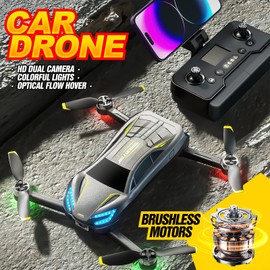 Car Drone with HD Dual Camera, Brushless Motors, 360° Surround Filming, Headless Mode, Optical Flow Hover (Car Drone with 【Two Batteries 】)