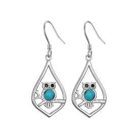 Turquoise Owl Earrings for Women S925 Sterling Silver Anmail Dangle Drop Earrings Jewelry Birthday Christmas Valentine Day Gift for Girls Owl Lovers, Sterling Silver, Turquoise