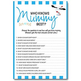 12 x Blue Baby Shower Games Who Knows Mummy Best 12 Pack - Boy/Girl/Unisex (Blue, 12 Pack)